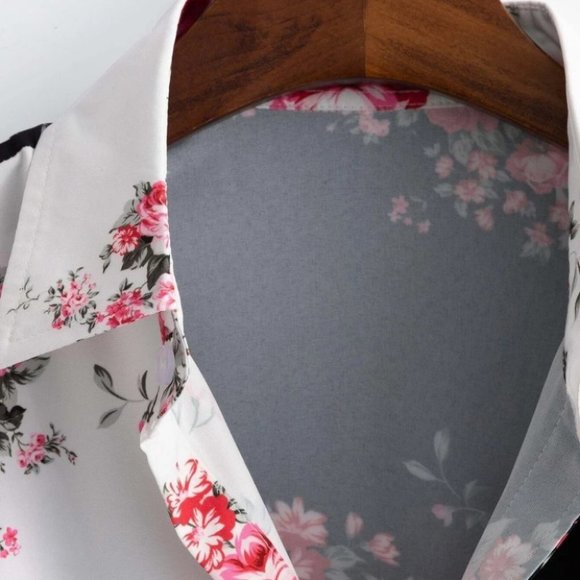 Black & White Mens Button Up Tee Shirt - Picture 5 of 6